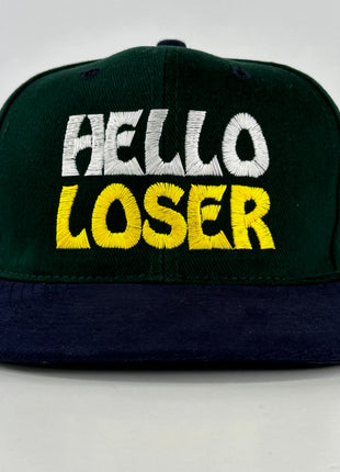 HELLO LOSER Green Mid Crown Strapback Cap Hat Custom Embroidered