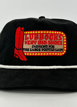 LUBBOCK'S VERY BIG SHOES Mid Crown Rope Retro Black SnapBack Cap Hat Custom Embroidered Collab PotentFrog