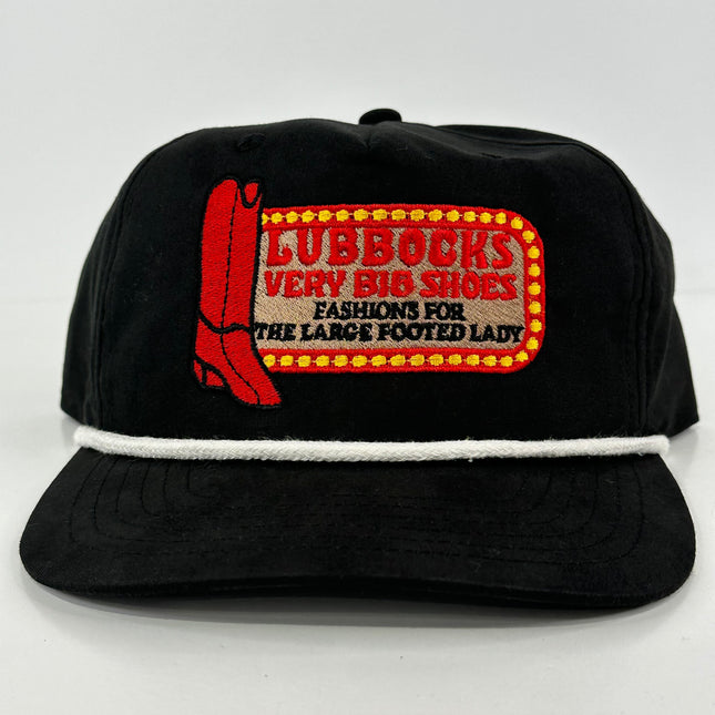 LUBBOCK'S VERY BIG SHOES Mid Crown Rope Retro Black SnapBack Cap Hat Custom Embroidered Collab PotentFrog