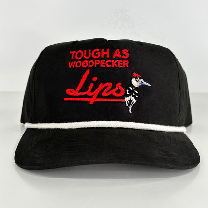 Tough as Woodpecker’s Lips Rope Black Snapback Hat Cap Collab Justin Stagner Southern Grandpa Custom Embroidered