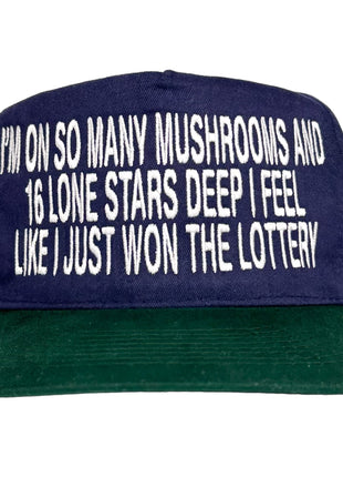 Mushrooms and lone Star Tall Blue Crown  Strapback Hat Cap Custom Embroidery