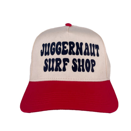 Juggernaut Surf Shop Custom Embroidered Cream/Red SnapBack