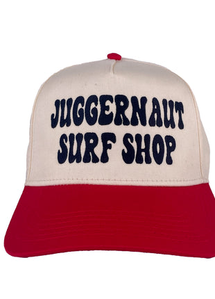 Juggernaut Surf Shop Custom Embroidered Cream/Red SnapBack