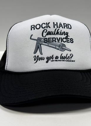 ROCK HARD CAULKING SERVICES Funny Black Mesh Trucker SnapBack Cap Hat Custom Printed