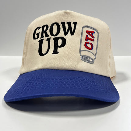 Grow Up Custom Embroidered Blue/Cream Snapback Cut the Activist