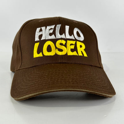 HELLO LOSER Brown Dad Ball Cap Velcro Hat Eustom Embroidered