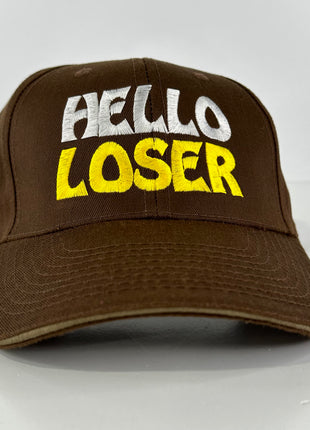HELLO LOSER Brown Dad Ball Cap Velcro Hat Eustom Embroidered