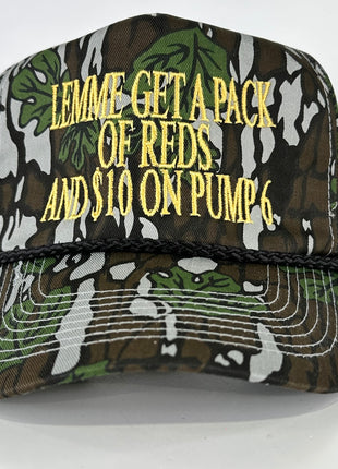 Lemme get a pack of reds on a Camo SnapBack Hat Cap with Rope Custom Embroidery