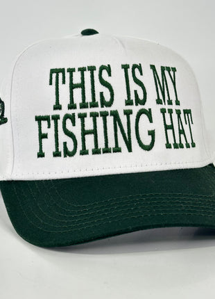 This is my fishing hat white crown green brim SnapBack Hat Cap Custom embroidered