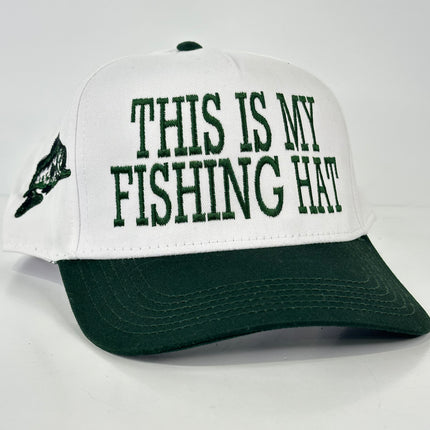 This is my fishing hat white crown green brim SnapBack Hat Cap
