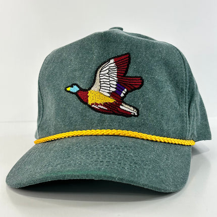 Mallard bird duck hunting on a green trucker SnapBack hat cap