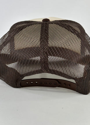A real man plays with his wiener on a brown mesh trucker SnapBack Hat Cap Custom Printed