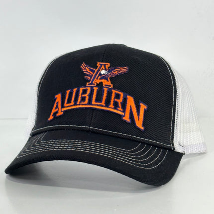 Custom Auburn University Patch on a Black White Mesh Trucker SnapBack Hat Cap