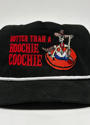 Hotter Than A Hoochie Coochie Golf White Rope Black SnapBack Cap Hat Custom Embroidered