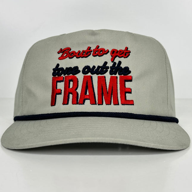 Bout to get tone out the frame on a gray SnapBack Hat Cap with rope Collab Justin Stagner Custom Embroidery