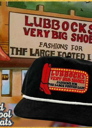 LUBBOCK'S VERY BIG SHOES Mid Crown Rope Retro Black SnapBack Cap Hat Custom Embroidered Collab PotentFrog