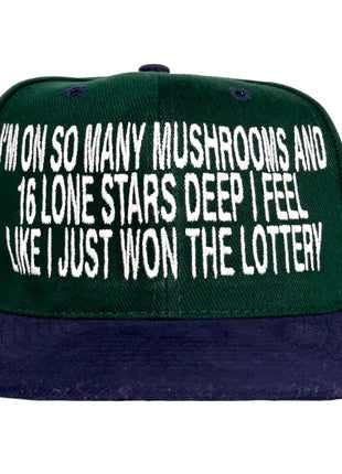 Mushrooms and lone star on a green Mid Crown Strapback Hat Cap