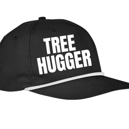 Custom order. Tree Hugger on a black Snapback with rope custom embroidery
