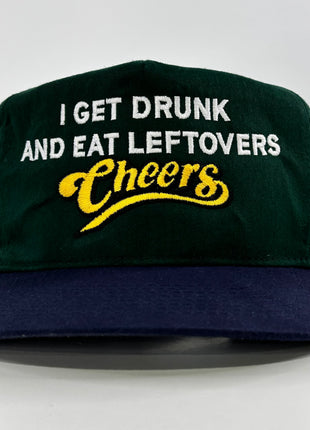 I GET DRUNK AND EAT LEFTOVERS Funny Beer Hat Vintage Strapback Cap Custom Embroidered Collab Cut The Activist