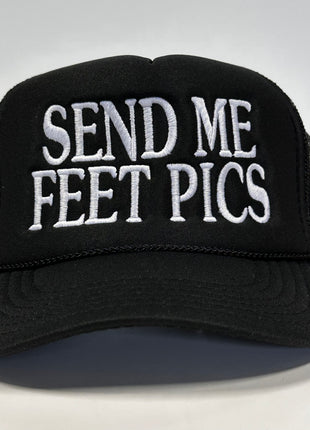 SEND ME FEET PICS Black Mesh Trucker SnapBack Cap Hat Custom Embroidered