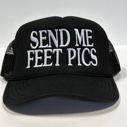 SEND ME FEET PICS Black Mesh Trucker SnapBack Cap Hat Custom Embroidered