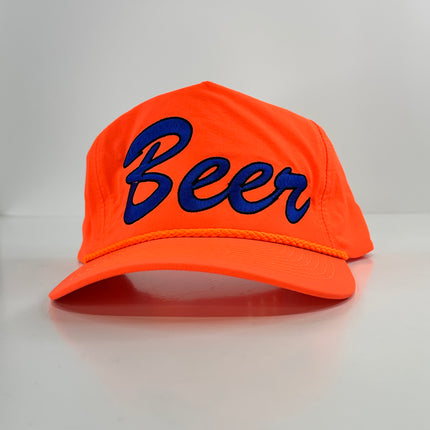Beer on a neon orange SnapBack hat cap with rope Collab rowdy Roger custom embroidery