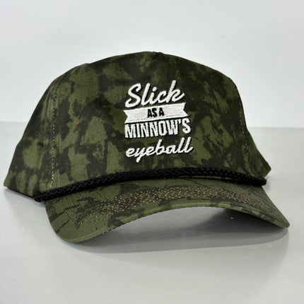 SICK AS A MINNOW’S EYEBALL CAMO SnapBack CAP FUNNY HAT CUSTOM EMBROIDERED COLLAB JUSTIN STAGNER