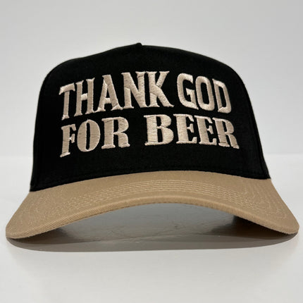 Thank God For Beer on a black crown khaki brim SnapBack Hat Cap Custom Embroidery Rowdy Roger Collab