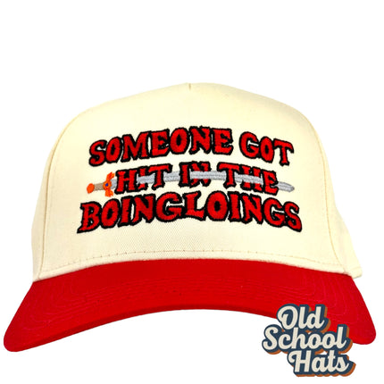 SOMEONE GOT HIT IN THE BOINGLOINGS RED KHAKI SNAPBACK BALL CAP FUNNY HAT CUSTOM EMBROIDERED COLLAB Potent Frog