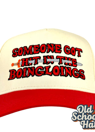 SOMEONE GOT HIT IN THE BOINGLOINGS RED KHAKI SNAPBACK BALL CAP FUNNY HAT CUSTOM EMBROIDERED COLLAB Potent Frog
