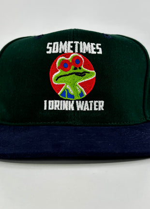 Sometimes I drink Water on a green crown navy brim Strapback hat cap collab potent frog custom embroidery