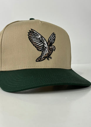 DOVE Hunting  Khaki Brim Green Crown Adjustable SnapBack Ball Cap Outdoors Hat Custom Embroidered