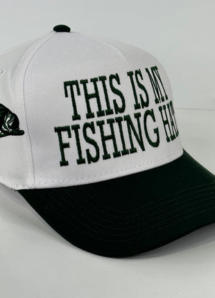 This is my fishing hat white crown green brim SnapBack Hat Cap Custom embroidered