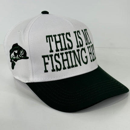 This is my fishing hat white crown green brim SnapBack Hat Cap Custom embroidered
