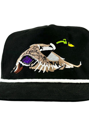 Mallard Duck White Rope Black SnapBack Cap Hat Custom Embroidered