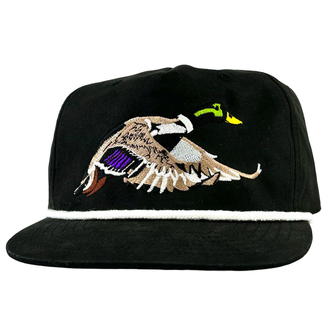 Mallard Duck White Rope Black SnapBack Cap Hat Custom Embroidered