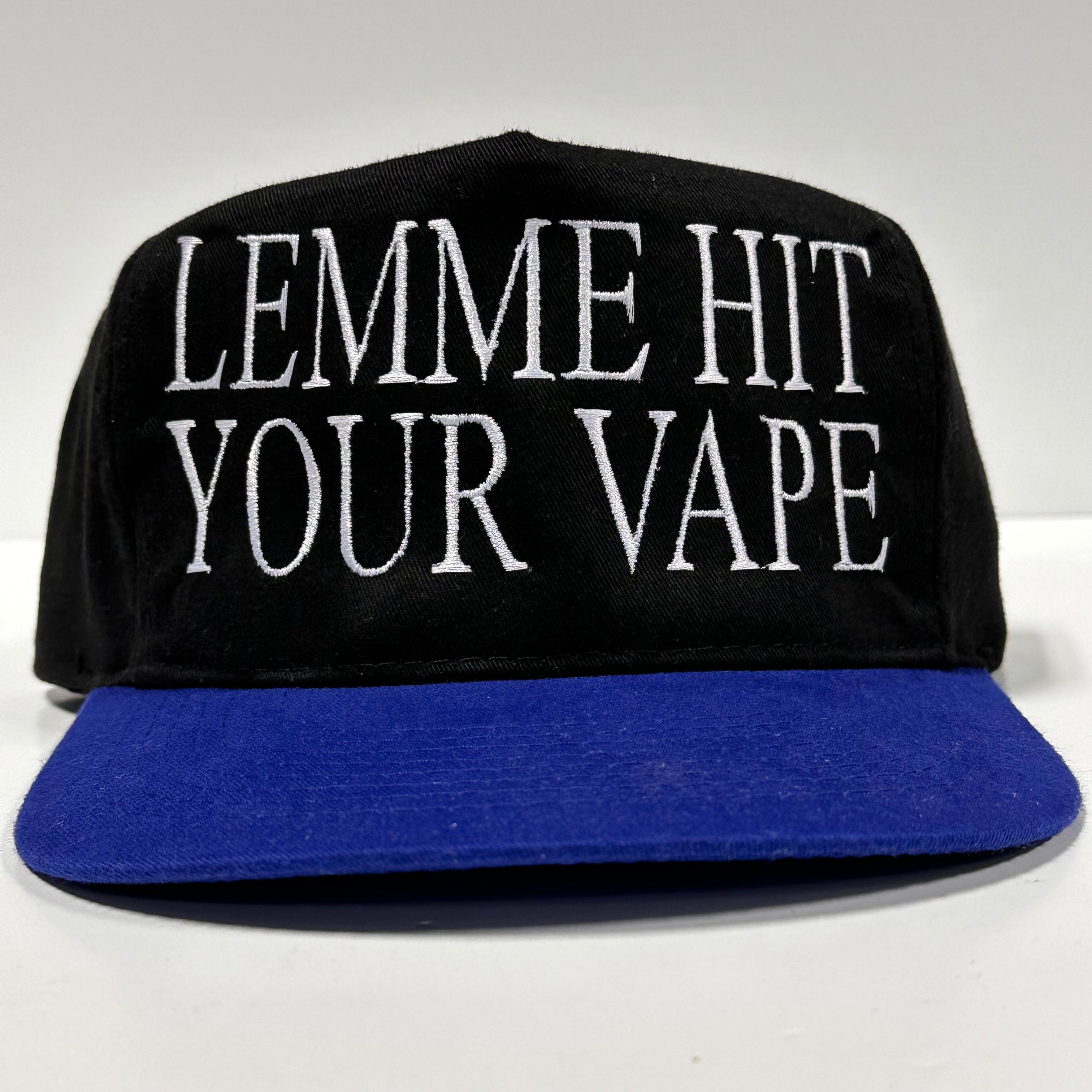LEMME HIT YOUR VAPE on a Vintage Black Crown Strapback Funny Cap Hat Custom Embroidered LEMME HIT YOUR VAPE on a Vintage Black Crown Strapback Funny Cap Hat Custom Embroidered