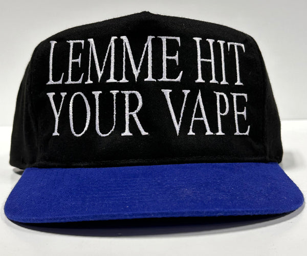 LEMME HIT YOUR VAPE on a Vintage Black Crown Strapback Funny Cap Hat Custom Embroidered LEMME HIT YOUR VAPE on a Vintage Black Crown Strapback Funny Cap Hat Custom Embroidered