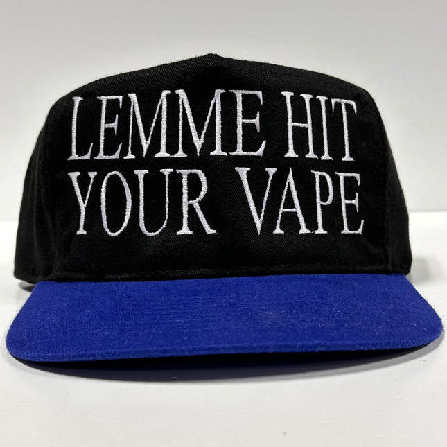 LEMME HIT YOUR VAPE on a Vintage Black Crown Strapback Funny Cap Hat Custom Embroidered