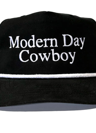 Modern Day Cowboy White Rope Black SnapBack Cap Hat Custom Embroidered