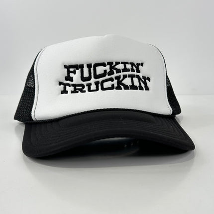F’n Truckin Vintage Black Mesh Trucker Snapback Hat Cap Custom Embroidery