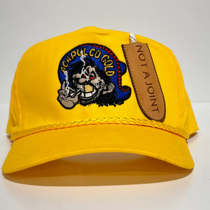 ACAPULCO GOLD With Sewed on Front Leather Pocket Vintage Yellow Rope Golf Mid Crown SnapBack Cap Hat Custom Embroidered