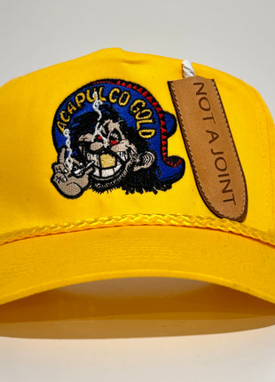 ACAPULCO GOLD With Sewed on Front Leather Pocket Vintage Yellow Rope Golf Mid Crown SnapBack Cap Hat Custom Embroidered