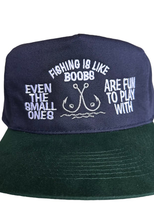 Fishing Is Like Boob Navy Blue Crown Strapback Funny Fishing Hat Custom Embroidered