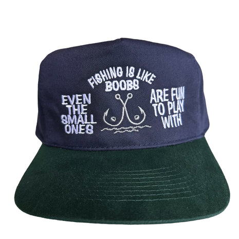 Fishing Is Like Boob Navy Blue Crown Strapback Funny Fishing Hat Custom Embroidered