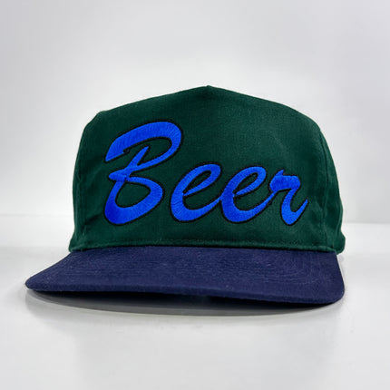 Beer on a green crown navy brim Strapback hat cap Collab rowdy Roger custom embroidery