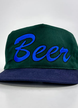 Beer on a green crown navy brim Strapback hat cap Collab rowdy Roger custom embroidery