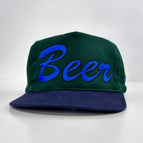 Beer on a green crown navy brim Strapback hat cap Collab rowdy Roger custom embroidery