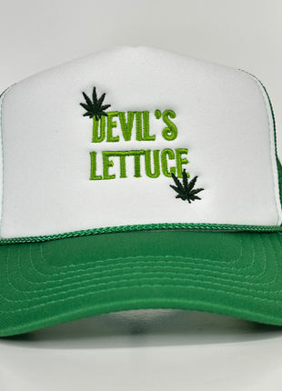 Devils Lettuce on a Green Mesh SnapBack Hat Cap Collab Justin Stagner Custom Embroidery