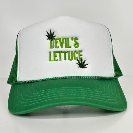 Devils Lettuce on a Green Mesh SnapBack Hat Cap Collab Justin Stagner Custom Embroidery